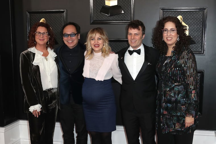 Princeton's Mara Isaacs (far right) with the cast of "Hadestown" at the 62nd Grammy Awards at Staples Center in Los Angeles on Sunday, Jan. 26, 2020. Allen J. Schaben/Los Angeles Times/TNS)