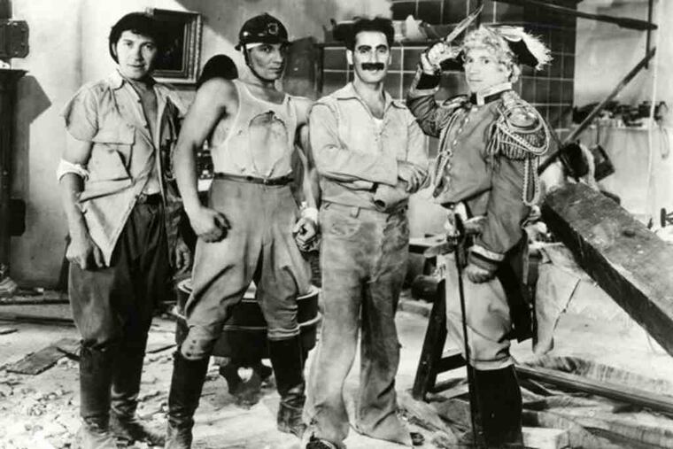 The Marx Brothers in "Duck Soup," a riotous, uproarious attack on the human love of war.
