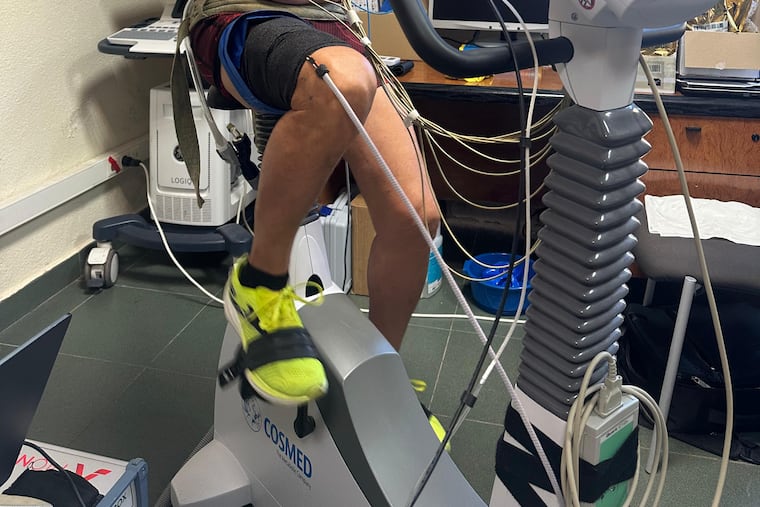 Juan López García undergoes tests to gauge how his body responds to high-speed exercise. MUST CREDIT: Clarissa Brusco