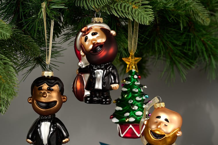 Philly Specials Christmas ornaments depicting Jordan Mailata, Jason Kelce and Lane Johnson, who are featured on the third Eagles holiday album, 'A Philly Specials Christmas Party,' which comes out Nov. 22.