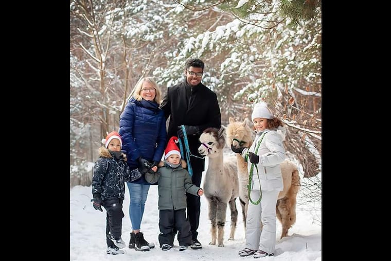 Tatiana Poladko and her husband, Atnre Alleyne, fled the war in Poland, where this photo was recently taken with their children. From left are Nazar, 4; Taras, 3; and Zoryana, who turns 8 on Saturday.