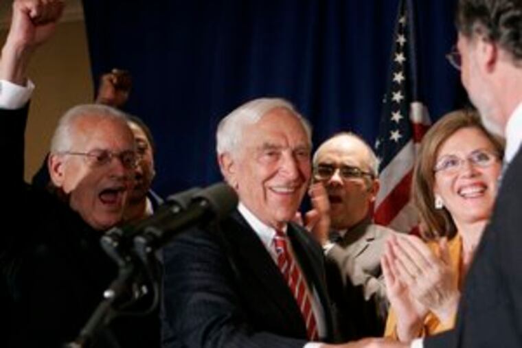 U.S. Sen. Frank R. Lautenberg at his primary-night celebration. His campaign rebuffed Zimmer's call for a June 13 debate.