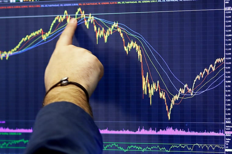 A trader follows a chart, Monday, Nov. 19, 2018, at the New York Stock Exchange. Big technology and internet companies came under heavy selling pressure again on Monday, leading to broad losses across the stock market. The Dow Jones Industrial Average briefly fell 500 points. (AP Photo/Mark Lennihan)