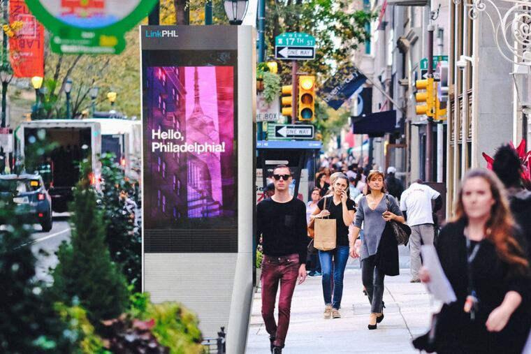 As of September, high-tech kiosks that look like this will dot the sidewalks of Center City, University City and other parts of Philadelphia.