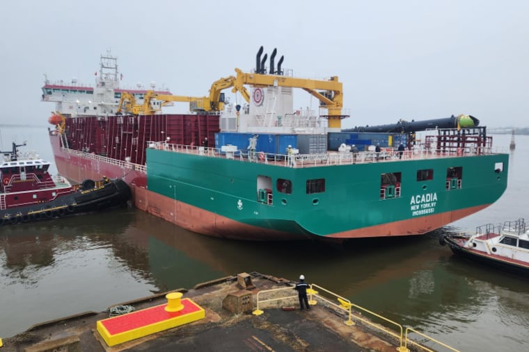Acadia, a ship commissioned by Great Lakes Dredge & Dock Co., started sea trials from Hanwha Philly Shipyard in March. Acadia was built to tend offshore wind electricity plants, but that program was killed by President Donald Trump. Acadia has been repurposed for harbor construction work