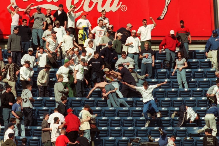 A center field fan brawl erupted in the fourth inning of the Phillies' home opener against the Braves on April 12, 1999.