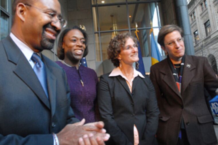 Amy Kurland, second from right, pictured with (from left) then-Mayor elect Michael Nutter and his new ethics team including Kenya Mann and Joan Markman. Kurland resigned as Philadelphia's Inspector General this week.