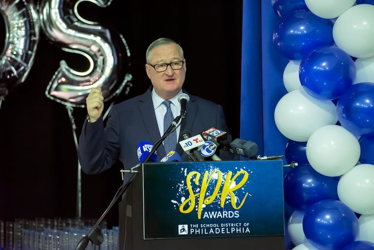 Mayor Jim Kenney speaks during the School Progress Report (SPR) Awards presentation at William Hunter Elementary in the Kensington neighborhood of Philadelphia, February 10, 2020. Avi Steinhardt / For the Inquirer
