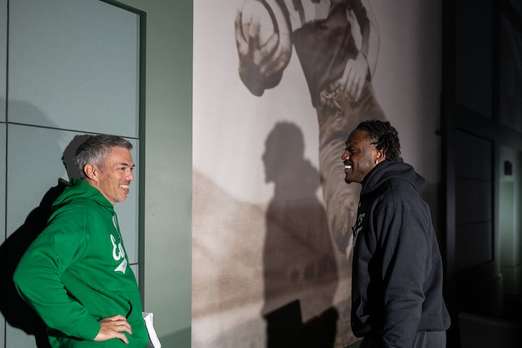 Inner Excellence author Jim Murphy with Eagles receiver A.J. Brown, who helped make his book a phenomenon in Philadelphia.