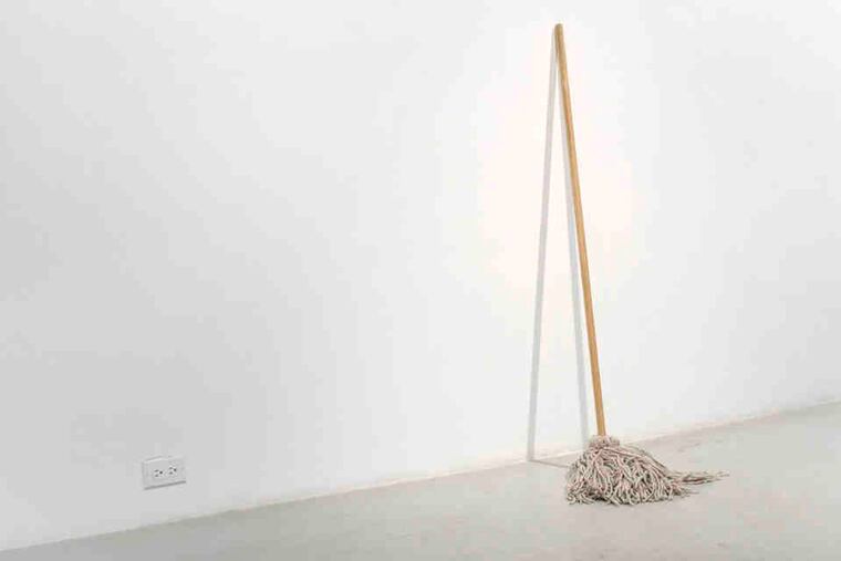 Frances Trombly's "Mop," among her ordinary objects in woven fabric. She's paired with wackier Jenny Drumgoole at Moore.