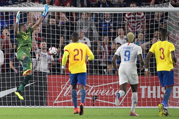 Gyasi Zardes's shot from about 25 yards deflected off a defender, looped over a 6-foot-5 goalkeeper and ricocheted in off the crossbar in the 81st minute, giving the U.S. a 1-0 exhibition win over Ecuador.