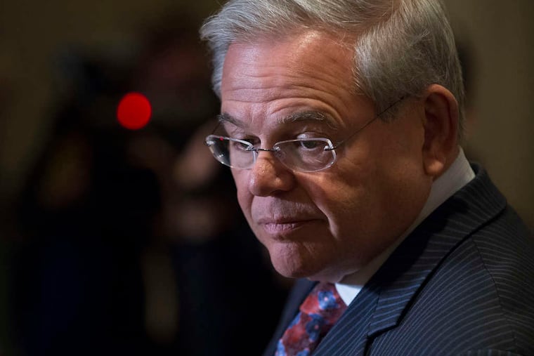 Sen. Robert Menendez (D., N.J.) speaking to reporters in Newark on Friday.