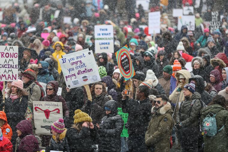 Hundreds attend the 4th annual Women's March of Philadelphia at the steps of the Philadelphia Art Museum on Saturday, Jan. 18, 2020.