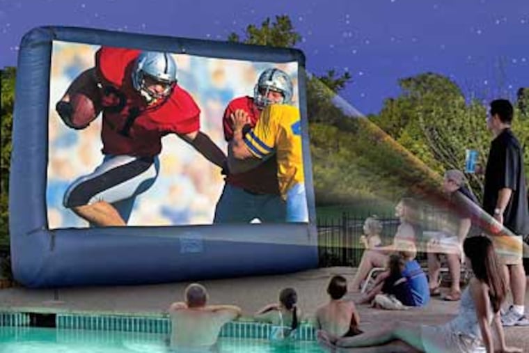 The Gemmy Airblown Inflatable Movie Screen is perfect for the backyard and blows up in about 10 minutes.