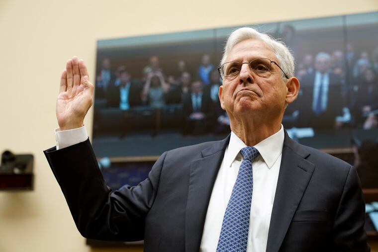 Attorney General Merrick Garland is sworn in at the start of a House Judiciary Committee hearing.