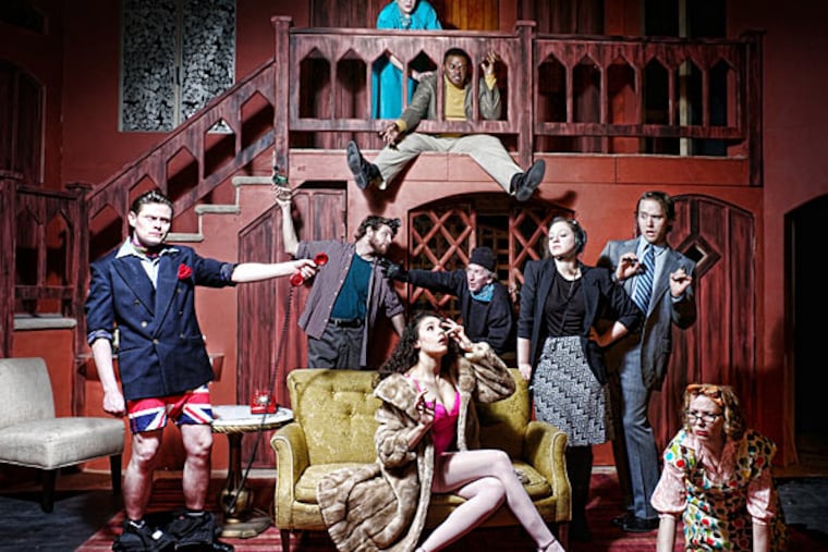 The full cast of the Curio Theatre's production of Michael Frayn's farce "Noises Off." (Photo credit: Kyle Cassidy.)