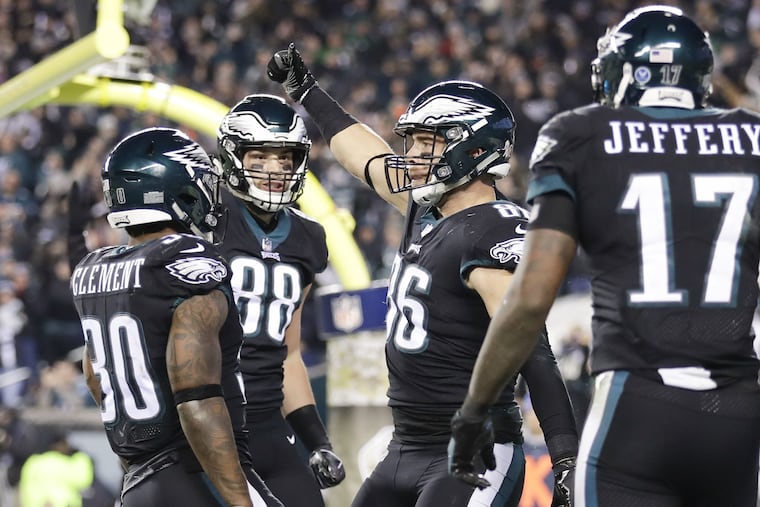 Zach Ertz celebrates his third-quarter touchdown – one of only a few bright spots of the evening.