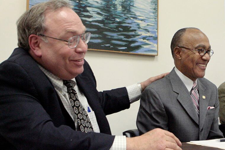Attorney William H. Buckman, left, and Charles Tyson during a press conference at attorney William H. Buckman's Moorestown office on January 14, 2009. ( Elizabeth Robertson / Staff Photographer )