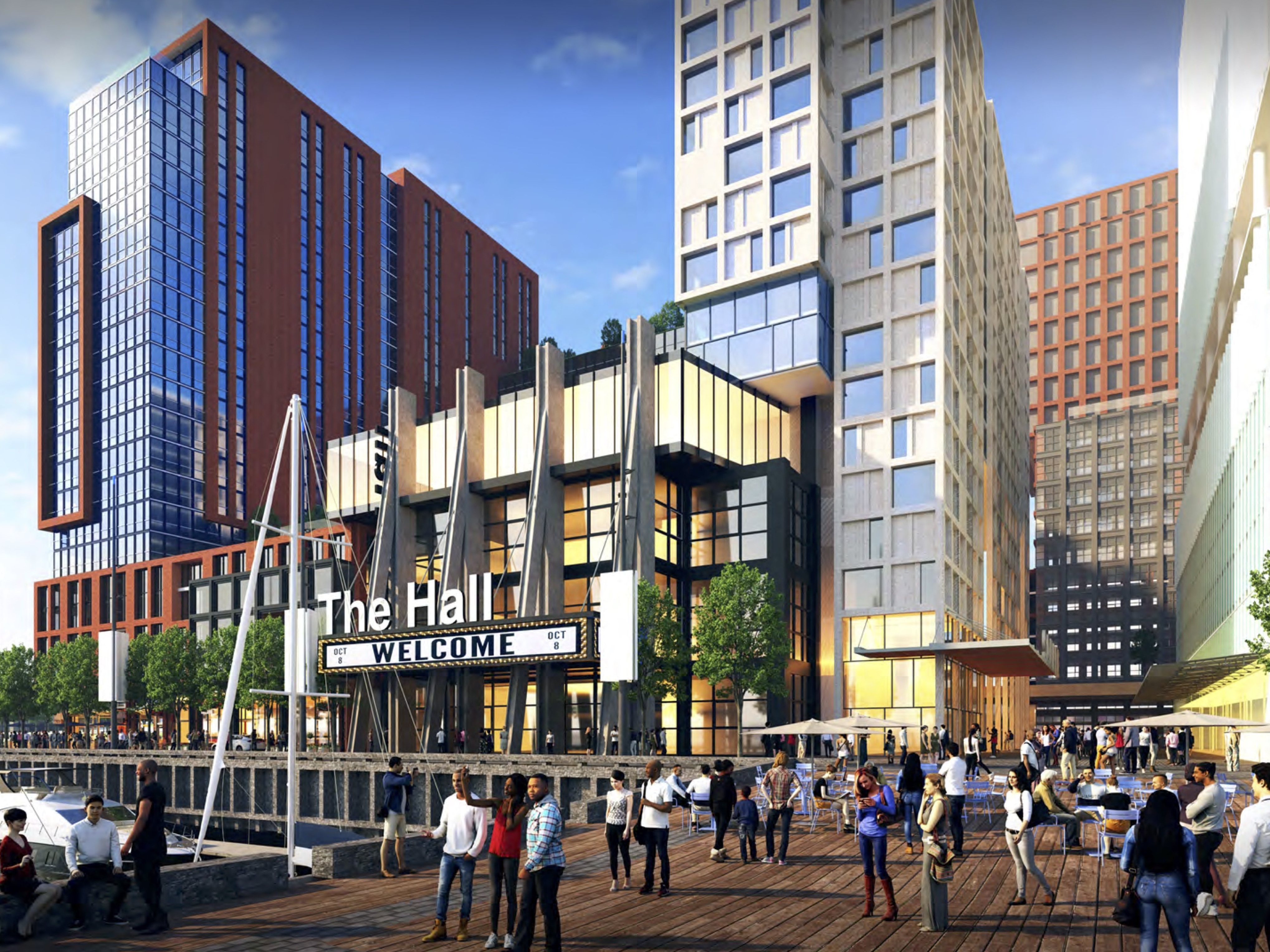 Artist's rendering of development planned for portion of Penn's Landing between Market and Chestnut Streets by developer Hoffman & Associates.