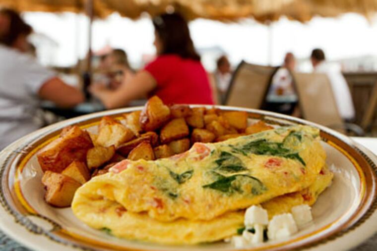 Greek omelet, with spinach, tomatoes and feta, as served at Gilchrist Restaurant, Gardner’s Basin, Atlantic City. (David M Warren / Staff Photographer)