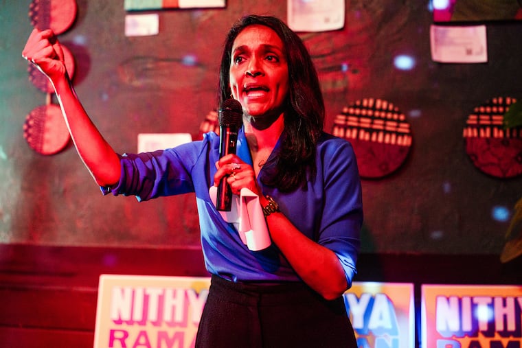 Nithya Raman, a member of the City Council and a Democratic candidate in the mayoral primary, campaigns in Los Angeles on May 2, 2026. Raman, a progressive member of the Los Angeles City Council, pulled ahead of the reality TV star Spencer Pratt in the Los Angeles mayoral primary on Sunday, June 7, 2026, as a surge in the vote count signaled a potential shift in the race for second place.