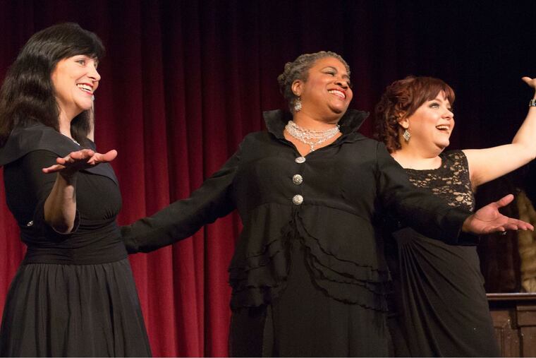 (Left to right:) Mary Elizabeth Scallen, Joilet Harris, and Jess Conda in "Broads," through Feb. 24 at 1812 Productions.