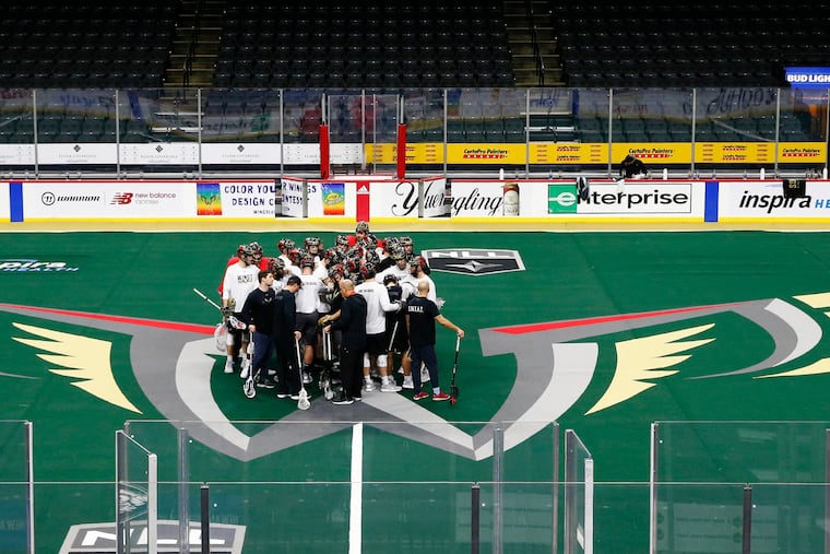 The Philadelphia Wings during practice at the Wells Fargo Center.