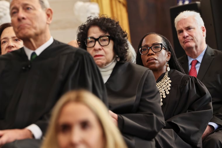 U.S. Supreme Court Justices Sonia Sotomayor and Ketanji Brown Jackson (center) listen to President Donald Trump on Inauguration Day last January. Their warnings, like those of Cassandra, go unheeded, write Erwin Chemerinsky and Lisa Tucker.