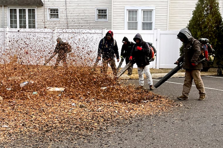 December 9, 2024: The autumn leaves have all fallen, so landscapers carry out their last leaf blowing of the season in a business parking lot in Westmont, N.J. Soon they’ll be making the changeover to snow removal (maybe the region will get some this year).