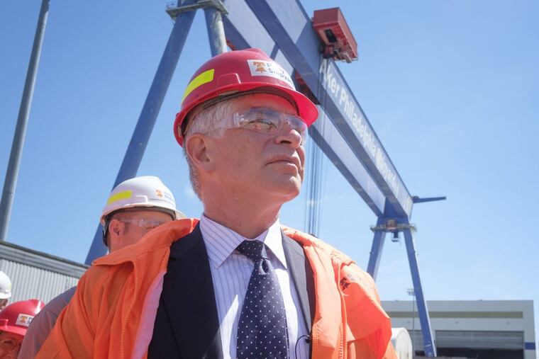 Patrick Harker, President and CEO of the Federal Reserve Bank of Philadelphia tours the shipyard.