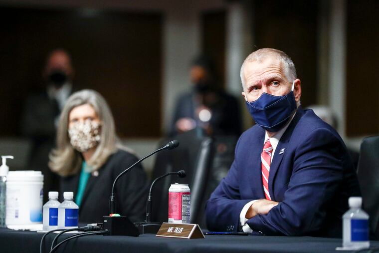 U.S. Sen. Joni Ernst (R-IA) and U.S. Sen. Thom Tillis (R-NC) attend the Senate Judiciary Committee meeting Thursday.