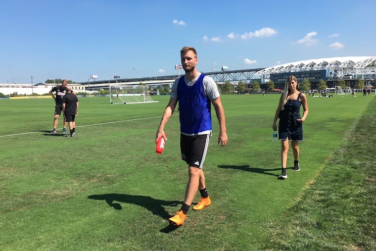 Kacper Przybylko (center), a 6-foot-4 Polish striker, is on trial with the Philadelphia Union.