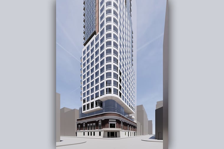 A rendering of the apartment building proposed for 19th and Chestnut Streets by Goodman Properties.
