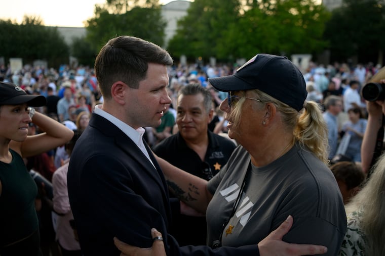 Democratic state Rep. James Talarico greets supporters following a campaign rally in Round Rock, Texas, on Sept. 9, 2025.