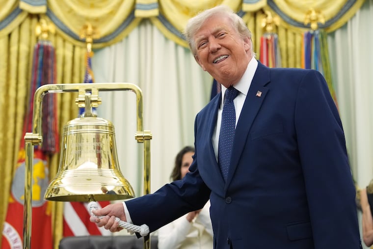 President Donald Trump rings the opening bell for the New York Stock Exchange and the Nasdaq in the Oval Office at the White House, Monday, July 6, 2026, in Washington.