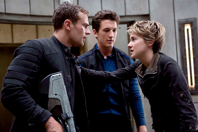 "Insurgent" stars (from left) Theo James, Teller, and Shailene Woodley. "As long as Peter is alive,' Teller says of his character, "I will be playing him." (Andrew Cooper / Lionsgate)