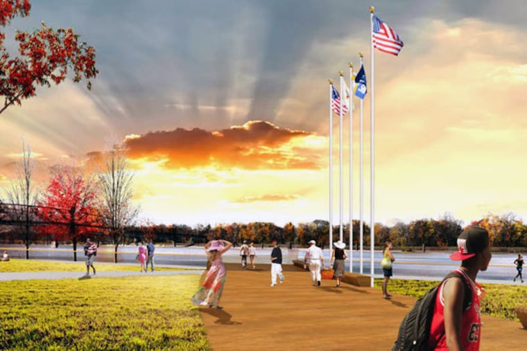 The proposed "sunset overlook" on the promenade in Burlington City, along the Delaware. Some money might come from sale of city property for development.