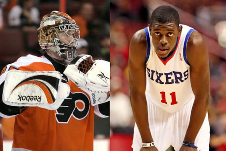 Former Flyers goalie Sergei Bobrovsky and former Sixers guard Jrue Holiday.