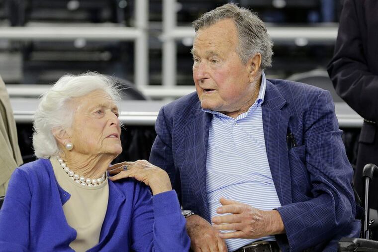 Former President George H.W. Bush and his wife Barbara Bush, left, are show in this file photo from March 29. 2015. The former first lady Barbara Bush is in "failing health" and won't seek additional medical treatment.