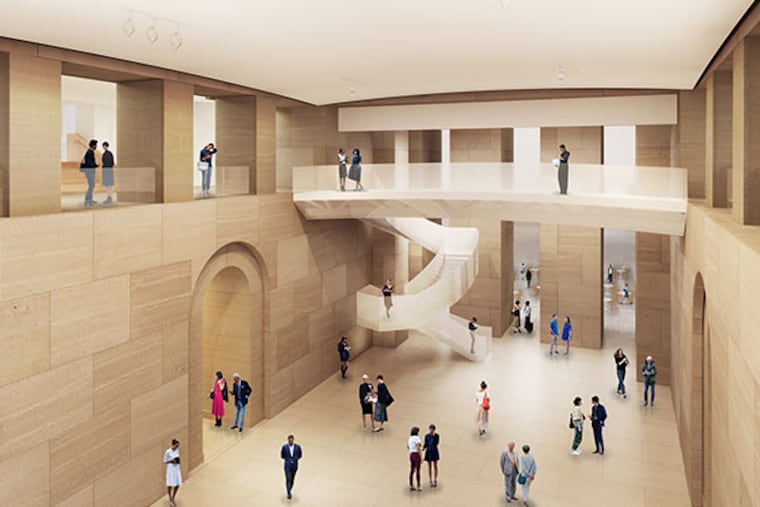 The heart of the Art Museum will be opened up in the proposed renovation, creating a clear sight line through the ground-floor and first-floor galleries. (Rendering courtesy Gehry Partners, LLP)