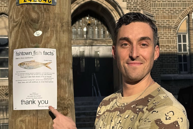Niall Paredes, a Fishtown resident, plasters his neighborhood in educational and comedic posters about fish.