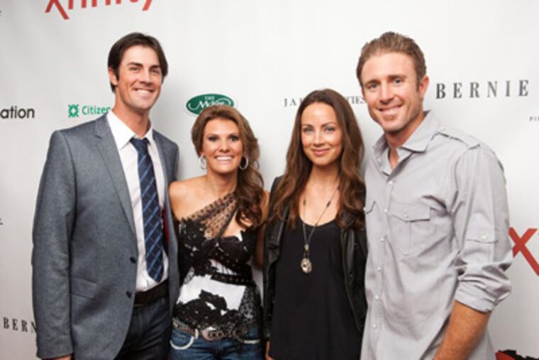 Phillies pitcher Cole Hamels and wife, Heidi, beam beside Jennifer Utley and her husband, second baseman Chase Utley, at the Diamonds and Denim benefit. (Laura Novak Photography)