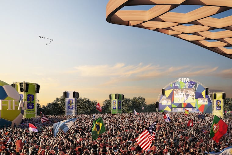 A rendering of what Philadelphia's 2026 men's World Cup fan fest site at Lemon Hill Park is expected to look like.
