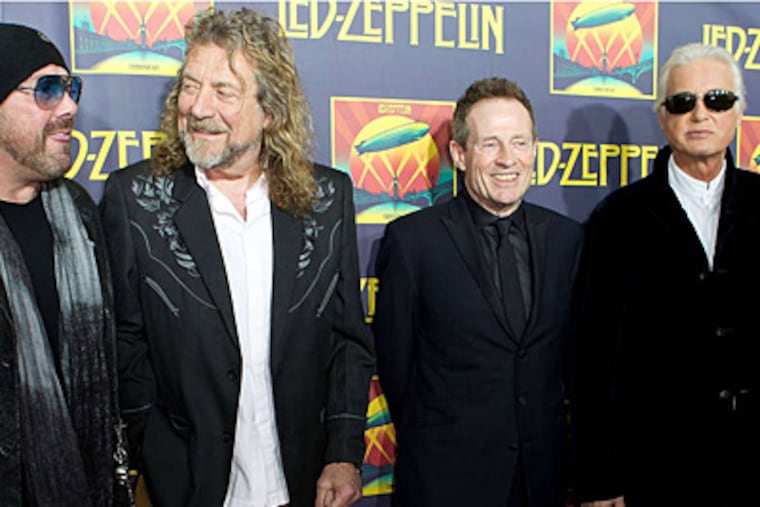 From left, Jason Bonham, Robert Plant, John Paul Jones and Jimmy Page at a "Celebration Day" premiere event in New York City in October. Dario Cantatore/Invision