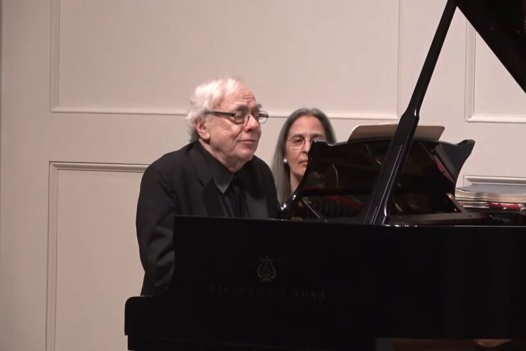 Pianist Richard Goode performing Wednesday night at the American Philosophical Society with his wife, Marcia Weinfeld, as page-turner,