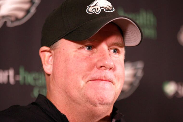 Chip Kelly speaks to reporters before practice at the NovaCare Complex
Wednesday December 11, 2013. (David Swanson/Staff Photographer)