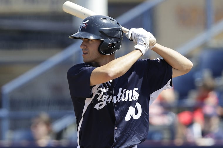 Double-A Reading Fightin Phils centerfielder Adam Haseley at bat on Sunday, July 15, 2018 at FirstEnergy Stadium in Reading, PA.