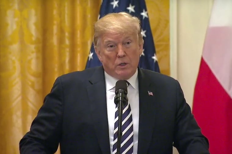 President Donald Trump speaks during a joint press conference Poland's President Andrzej Duda at the White House Tuesday afternoon.