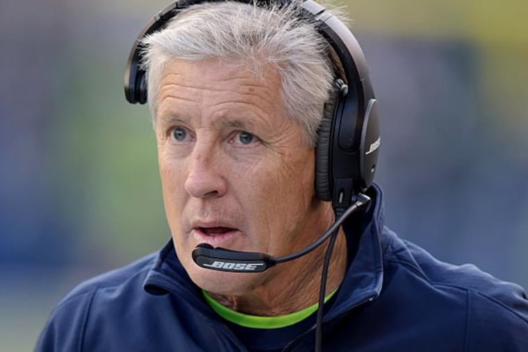 Seattle Seahawks coach Pete Carroll reacts against the Arizona Cardinals at CenturyLink Field. The Seahawks defeated the Cardinals 19-3. (Kirby Lee/USA Today)