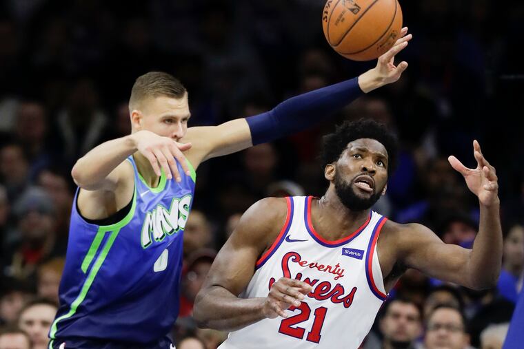 Dallas' Kristaps Porzingis disrupted a lot of the Sixers' shots Friday night.
